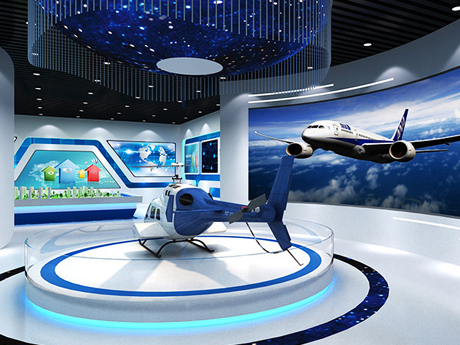 Modern aviation exhibition with aircraft models